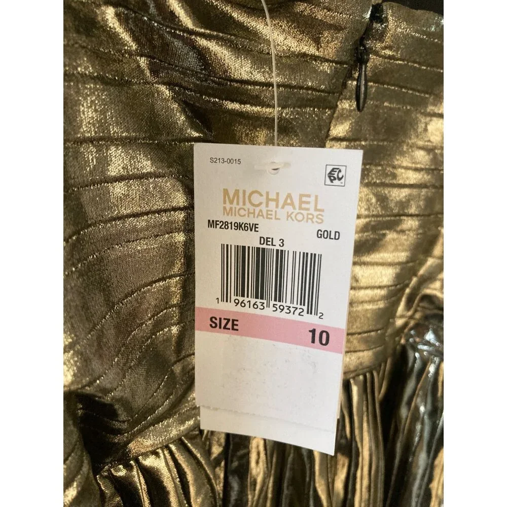 NWT MICHAEL KORS WOMENS PLEATED LAME BUSTIER D SILVER 10